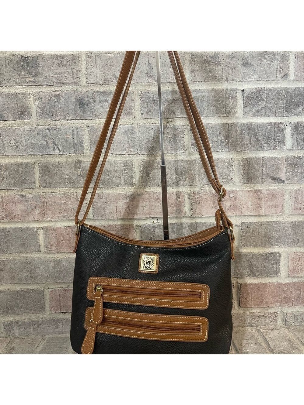 Stone Mountain Accessories Black and Tan Crossbody Bag with Adjustable Strap